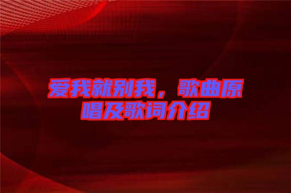 愛我就別我，歌曲原唱及歌詞介紹