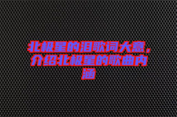 北極星的淚歌詞大意，介紹北極星的歌曲內(nèi)涵
