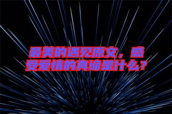 最美的遇見原文，感受愛情的真諦是什么？
