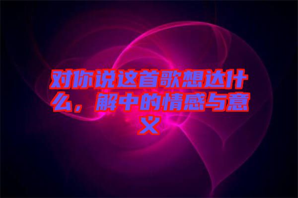 對你說這首歌想達什么，解中的情感與意義