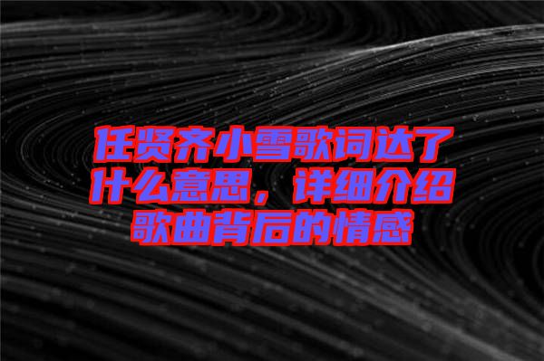 任賢齊小雪歌詞達(dá)了什么意思，詳細(xì)介紹歌曲背后的情感