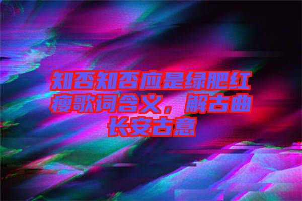 知否知否應(yīng)是綠肥紅瘦歌詞含義，解古曲長安古意