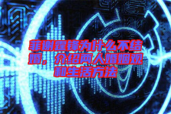 菲謝霆鋒為什么不結婚，介紹兩人婚姻觀和生活方法