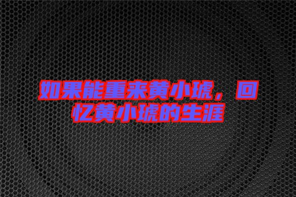 如果能重來黃小琥，回憶黃小琥的生涯